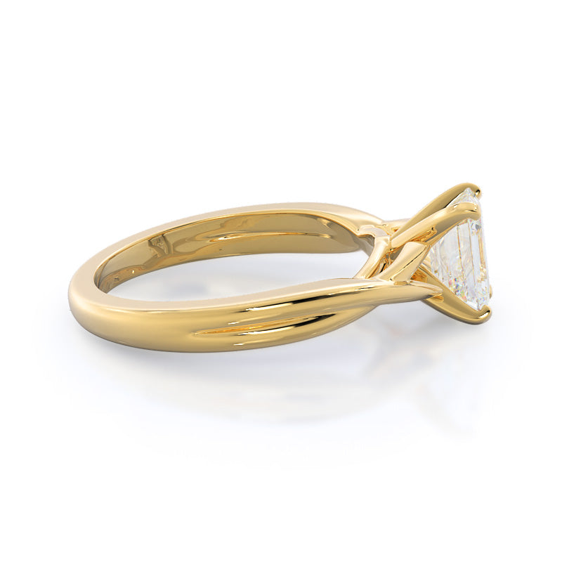 Emerald Cut Fine Cathedral Twist Diamond Engagement Ring with Lab Grown Diamond in 14KT Yellow Gold view 3
