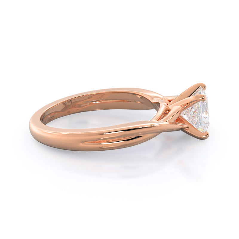 Princess Cut Fine Cathedral Twist Diamond Engagement Ring with Lab Grown Diamond in 14KT Rose Gold view 3
