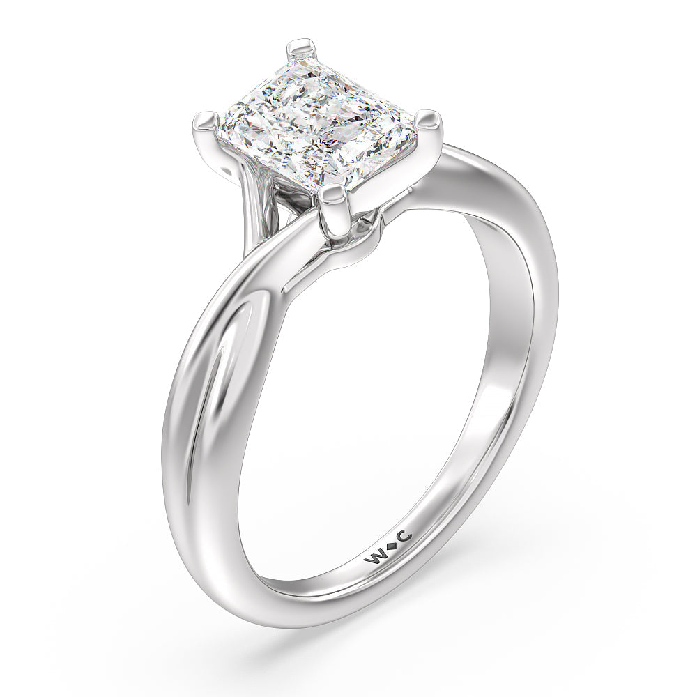 Radiant Cut Fine Cathedral Twist Diamond Engagement Ring with Lab Grown Diamond in 14KT Platinum view 3
