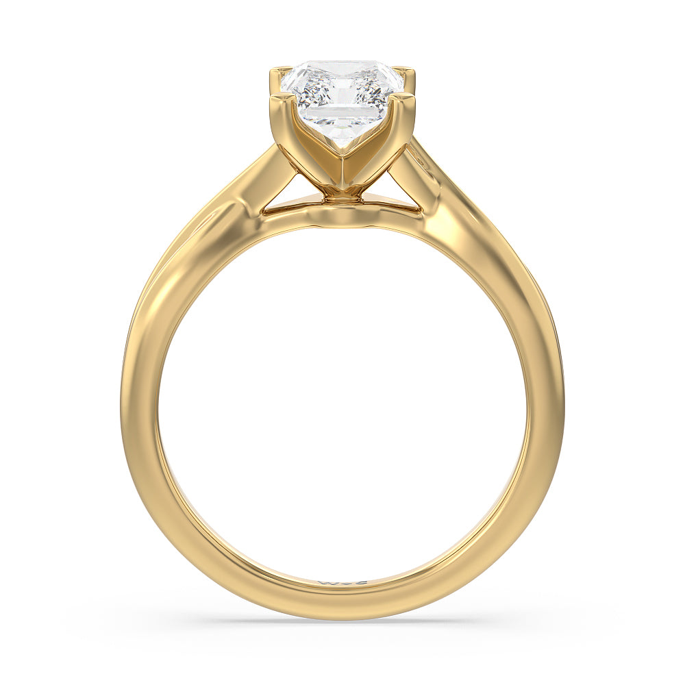 Radiant Cut Fine Cathedral Twist Diamond Engagement Ring with Lab Grown Diamond in 14KT Yellow Gold view 2
