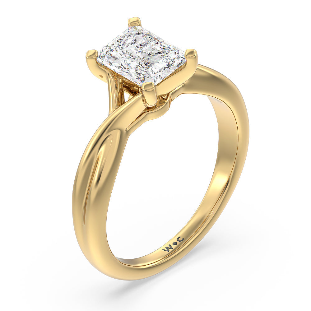 Radiant Cut Fine Cathedral Twist Diamond Engagement Ring with Lab Grown Diamond in 14KT Yellow Gold view 3
