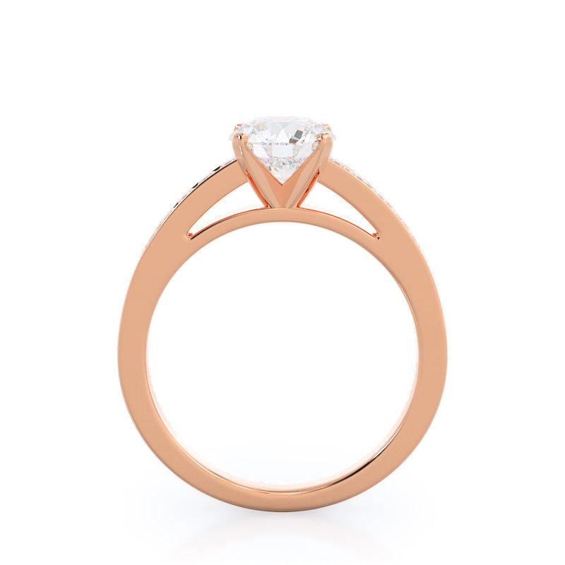 Round Cut Channel Set Princess Engagement Ring with Lab Grown Diamond in 14KT Rose Gold view 2
