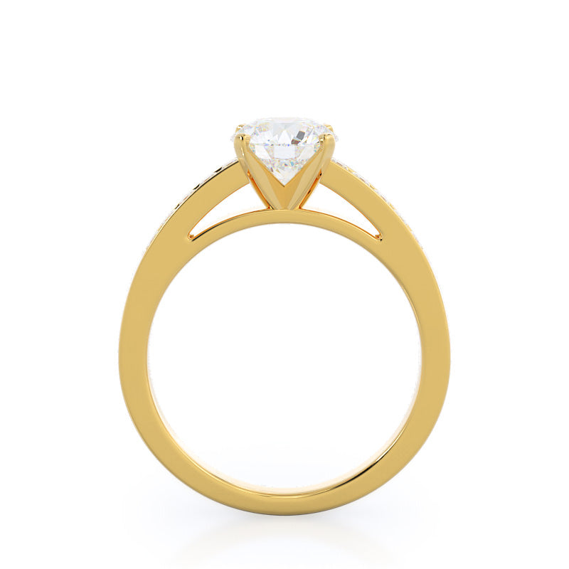 Round Cut Channel Set Princess Engagement Ring with Lab Grown Diamond in 14KT Yellow Gold view 2

