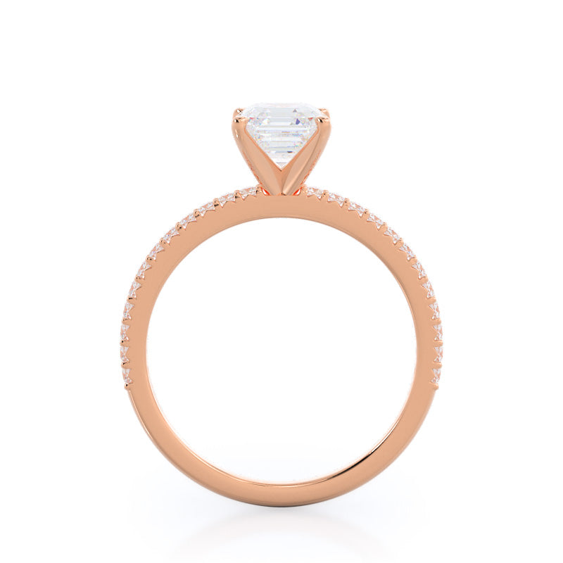 Asscher Cut French Cut Pave Lab Diamond Engagement Ring (E+ VVS+) with Lab Grown Diamond in 14KT Rose Gold view 2
