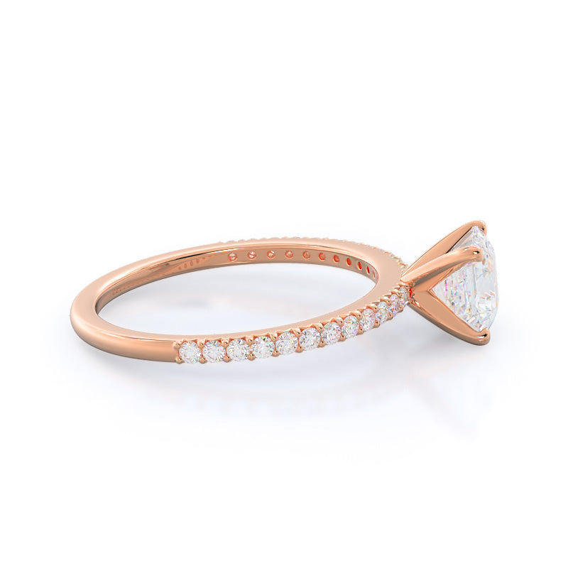 Asscher Cut French Cut Pave Lab Diamond Engagement Ring (E+ VVS+) with Lab Grown Diamond in 14KT Rose Gold view 3
