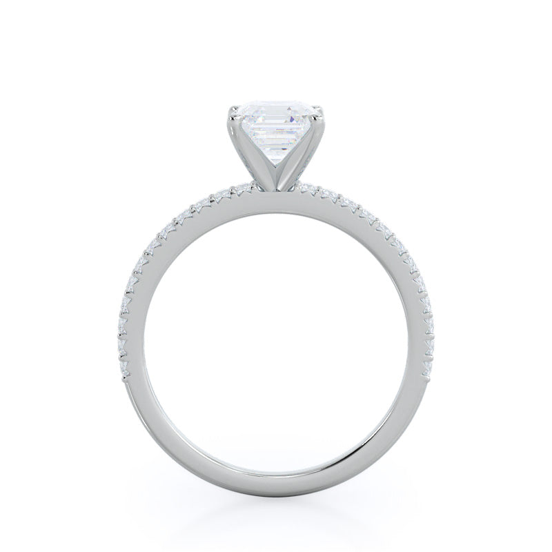 Asscher Cut French Cut Pave Lab Diamond Engagement Ring (E+ VVS+) with Lab Grown Diamond in 14KT Platinum view 2
