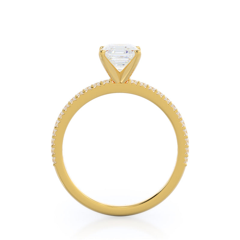 Asscher Cut French Cut Pave Lab Diamond Engagement Ring (E+ VVS+) with Lab Grown Diamond in 14KT Yellow Gold view 2
