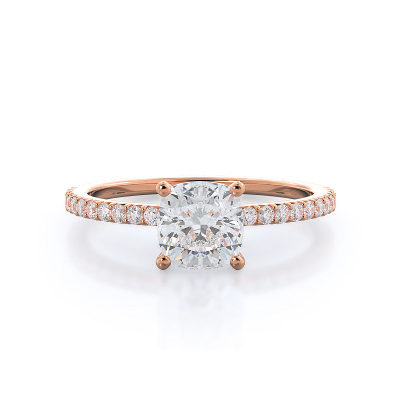 French Cut Pave Lab Diamond Engagement Ring