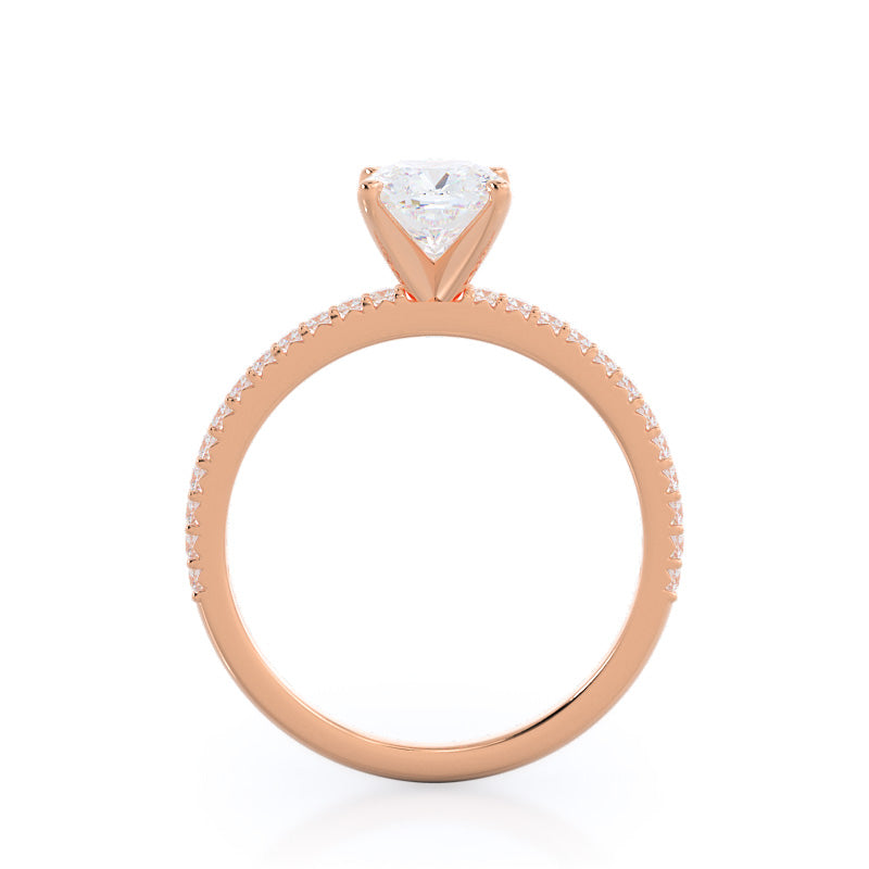 Cushion Cut French Cut Pave Lab Diamond Engagement Ring (E+ VVS+) with Lab Grown Diamond in 14KT Rose Gold view 2
