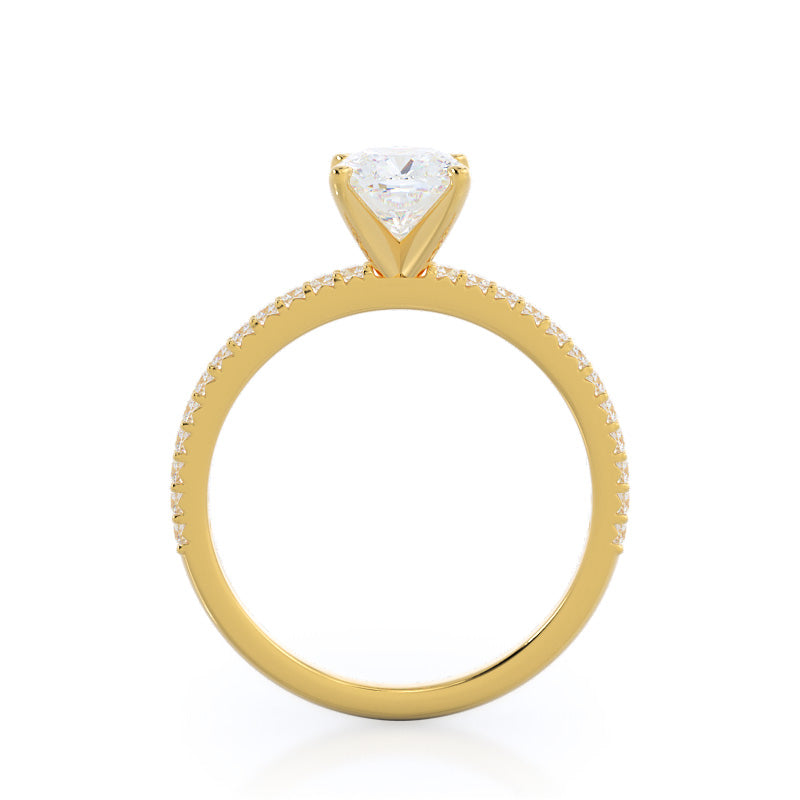Cushion Cut French Cut Pave Lab Diamond Engagement Ring (E+ VVS+) with Lab Grown Diamond in 14KT Yellow Gold view 2

