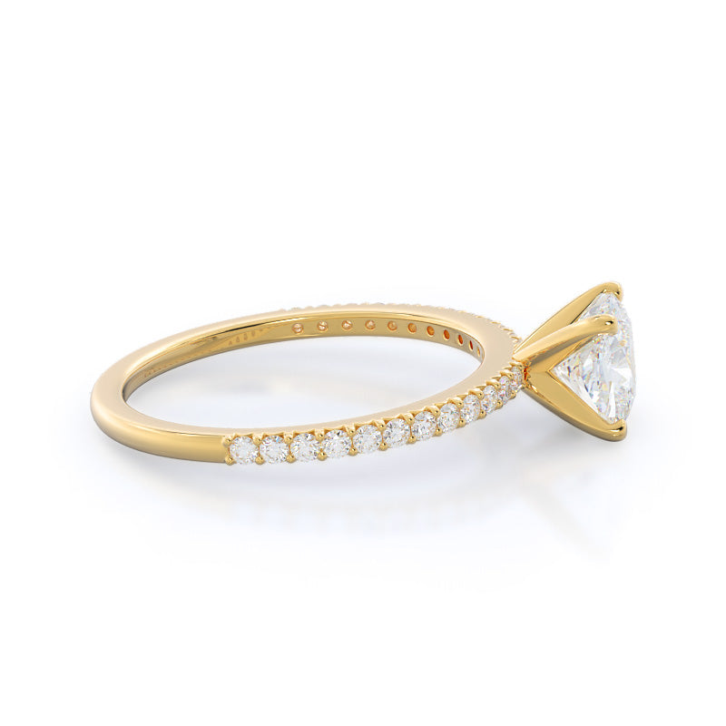 Cushion Cut French Cut Pave Lab Diamond Engagement Ring (E+ VVS+) with Lab Grown Diamond in 14KT Yellow Gold view 3
