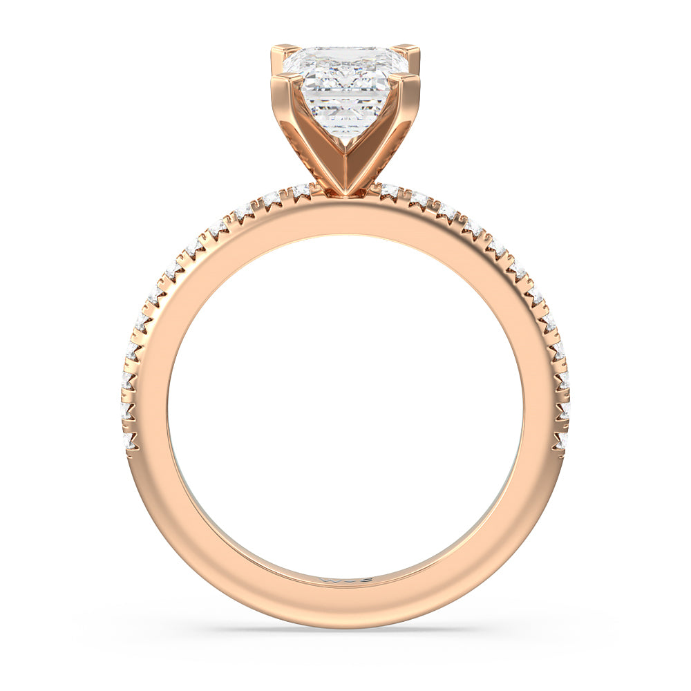 Emerald Cut French Cut Pave Lab Diamond Engagement Ring (E+ VVS+) with Lab Grown Diamond in 14KT Rose Gold view 2
