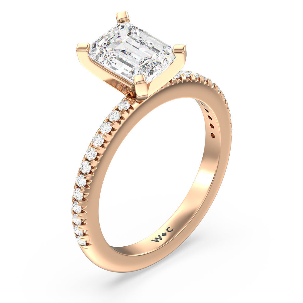 Emerald Cut French Cut Pave Lab Diamond Engagement Ring (E+ VVS+) with Lab Grown Diamond in 14KT Rose Gold view 3
