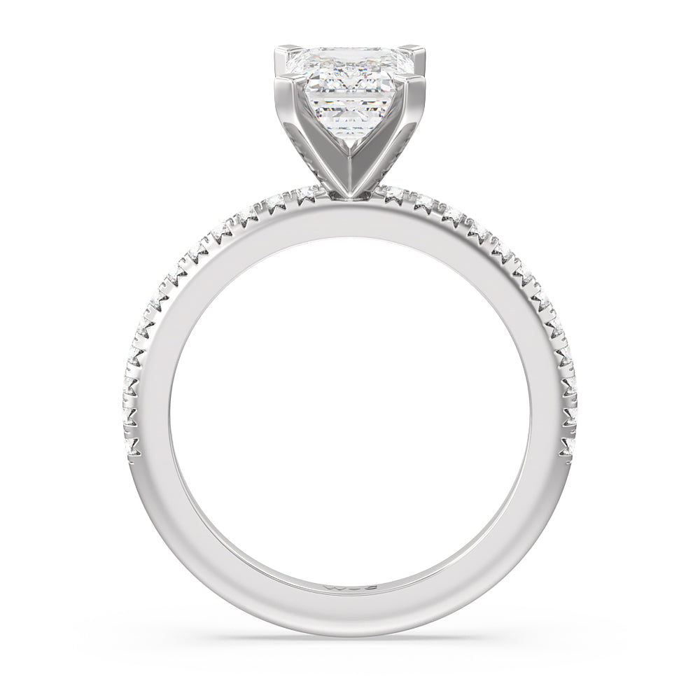 Emerald Cut French Cut Pave Lab Diamond Engagement Ring (E+ VVS+) with Lab Grown Diamond in 14KT Platinum view 2

