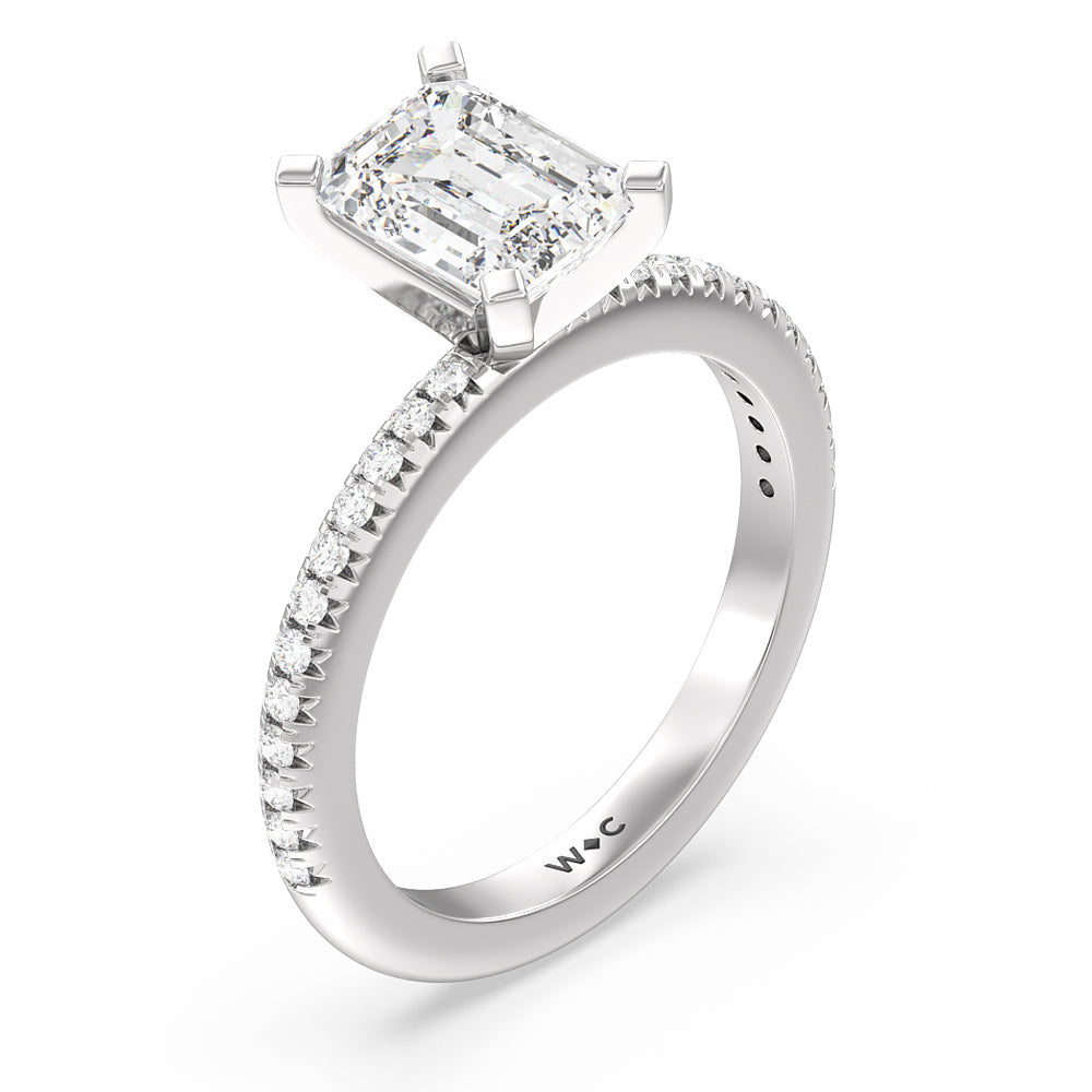 Emerald Cut French Cut Pave Lab Diamond Engagement Ring (E+ VVS+) with Lab Grown Diamond in 14KT Platinum view 3
