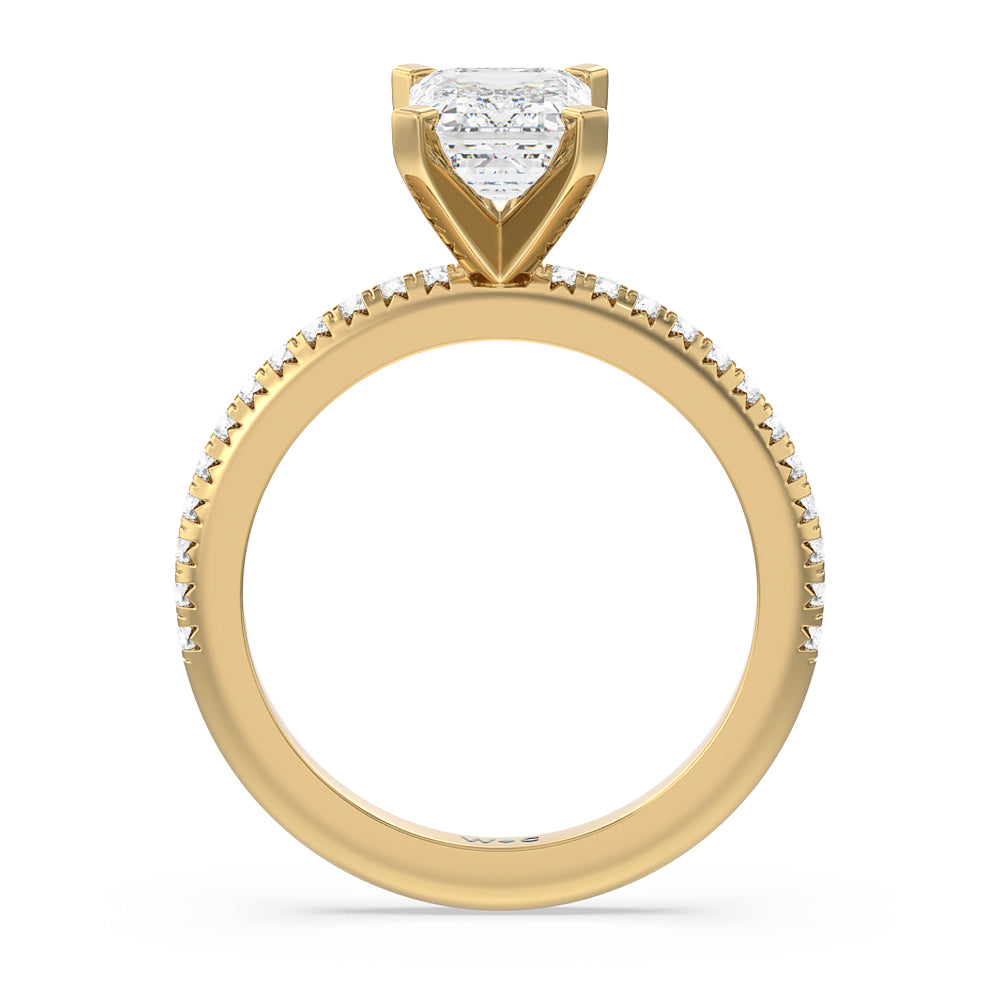 Emerald Cut French Cut Pave Lab Diamond Engagement Ring (E+ VVS+) with Lab Grown Diamond in 14KT Yellow Gold view 2
