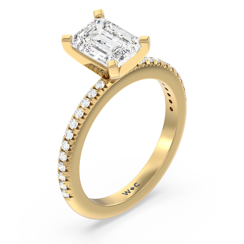 Emerald Cut French Cut Pave Lab Diamond Engagement Ring (E+ VVS+) with Lab Grown Diamond in 14KT Yellow Gold view 3
