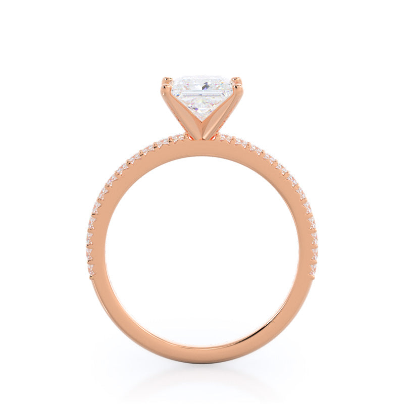 Princess Cut French Cut Pave Lab Diamond Engagement Ring (E+ VVS+) with Lab Grown Diamond in 14KT Rose Gold view 2
