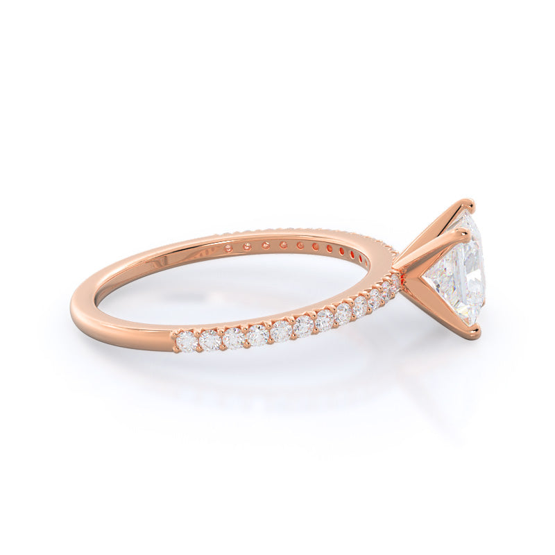 Princess Cut French Cut Pave Lab Diamond Engagement Ring (E+ VVS+) with Lab Grown Diamond in 14KT Rose Gold view 3
