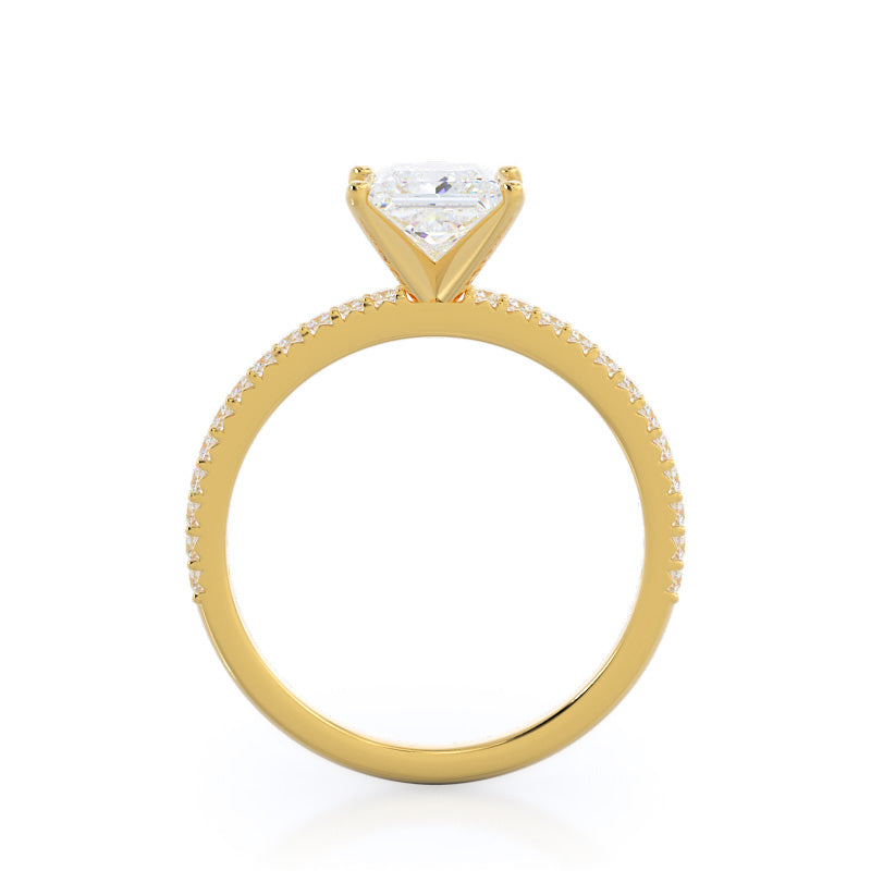 Princess Cut French Cut Pave Lab Diamond Engagement Ring (E+ VVS+) with Lab Grown Diamond in 14KT Yellow Gold view 2
