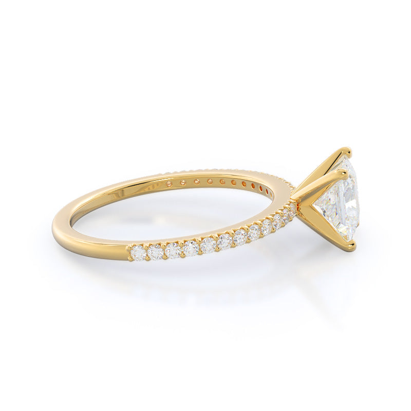 Princess Cut French Cut Pave Lab Diamond Engagement Ring (E+ VVS+) with Lab Grown Diamond in 14KT Yellow Gold view 3
