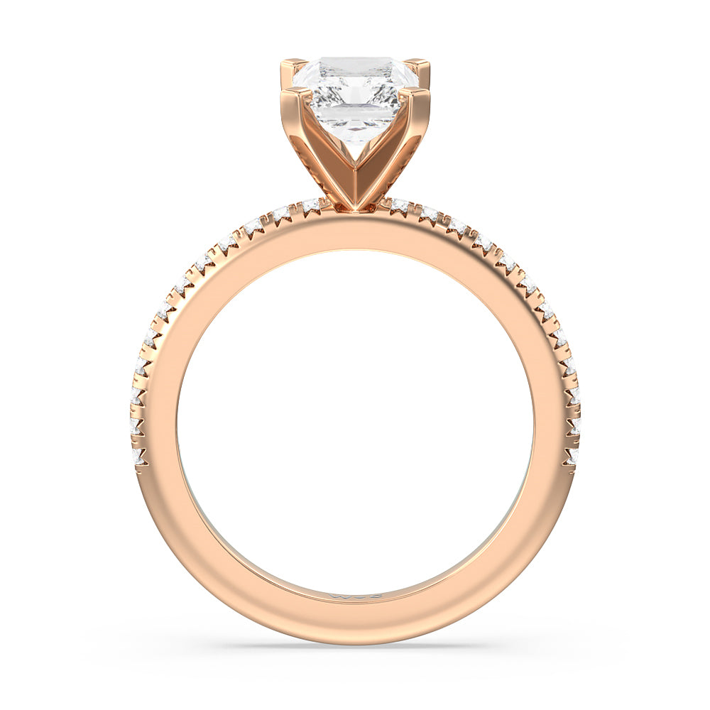 Radiant Cut French Cut Pave Lab Diamond Engagement Ring (E+ VVS+) with Lab Grown Diamond in 14KT Rose Gold view 2
