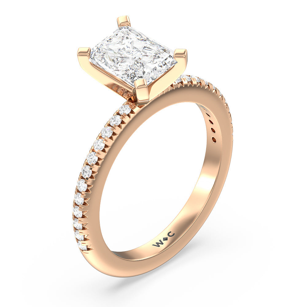 Radiant Cut French Cut Pave Lab Diamond Engagement Ring (E+ VVS+) with Lab Grown Diamond in 14KT Rose Gold view 3
