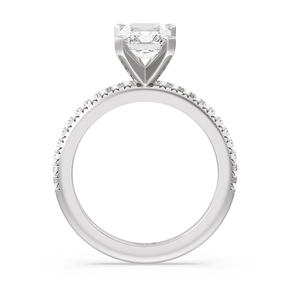 Radiant Cut French Cut Pave Lab Diamond Engagement Ring (E+ VVS+) with Lab Grown Diamond in 14KT Platinum view 2
