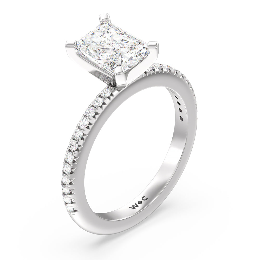 Radiant Cut French Cut Pave Lab Diamond Engagement Ring (E+ VVS+) with Lab Grown Diamond in 14KT Platinum view 3
