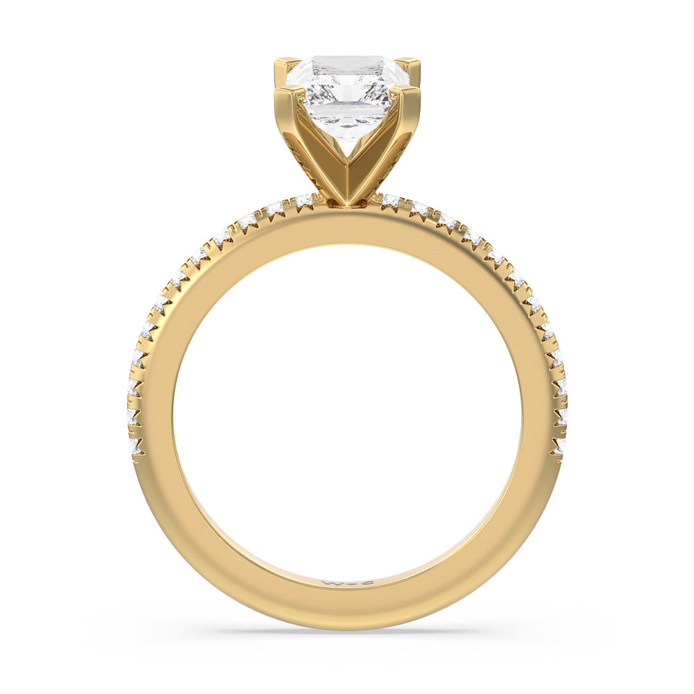 Radiant Cut French Cut Pave Lab Diamond Engagement Ring (E+ VVS+) with Lab Grown Diamond in 14KT Yellow Gold view 2
