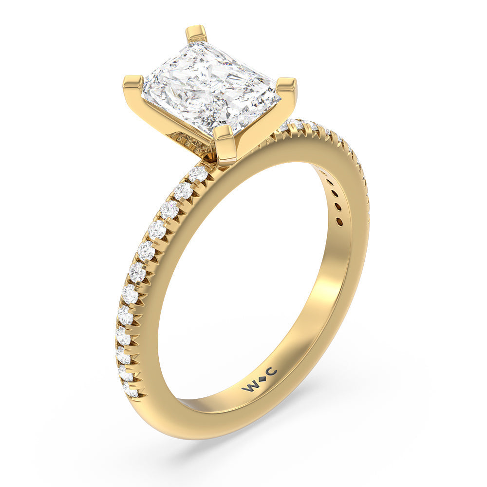 Radiant Cut French Cut Pave Lab Diamond Engagement Ring (E+ VVS+) with Lab Grown Diamond in 14KT Yellow Gold view 3
