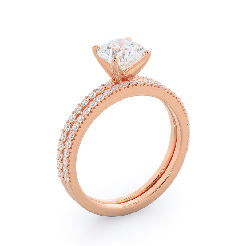 Round Cut French Cut Pave Lab Diamond Engagement Ring with Lab Grown Diamond in 14KT Rose Gold view 4
