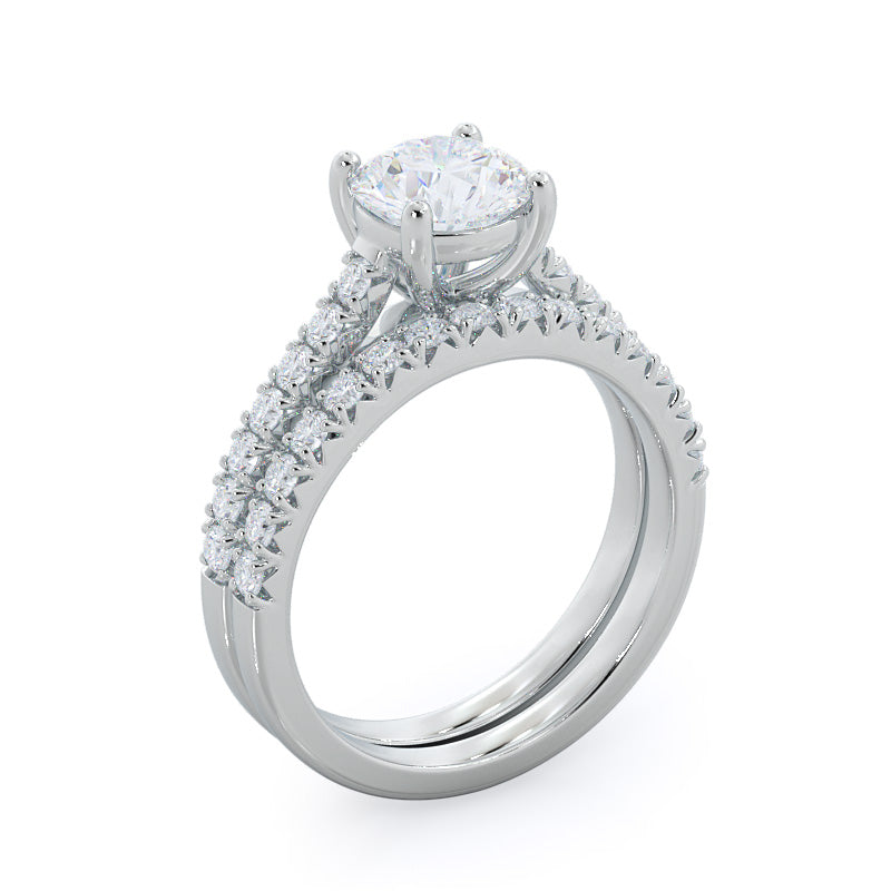 2.09ct Round French Cut Pave Diamond Engagement Ring with 2 1/4 Cut Diamond in 14KT Round view 4
