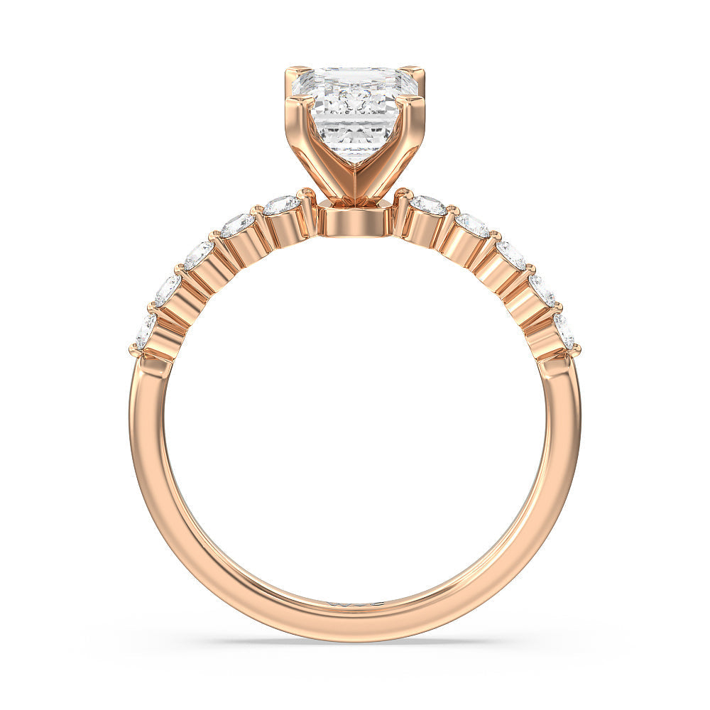Emerald Cut Under Bezeled Accent Lab Diamond Engagement Ring (E+ VVS+) with Lab Grown Diamond in 14KT Rose Gold view 2
