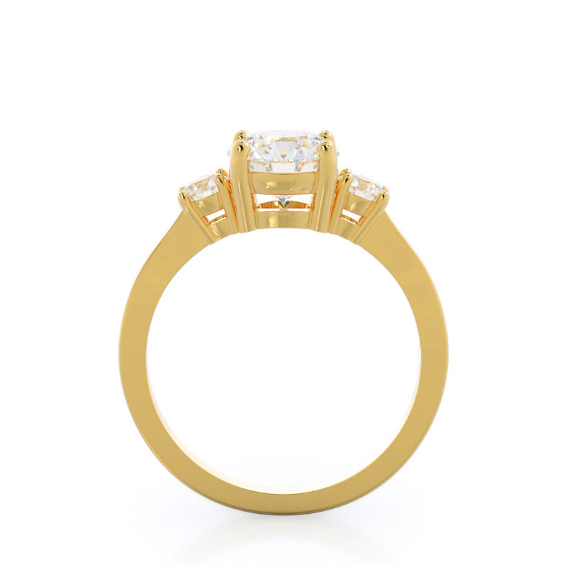 2.52ct Round Petite Three Stone Diamond Engagement Ring with 2 3/4 Cut Diamond in 14KT Round view 2
