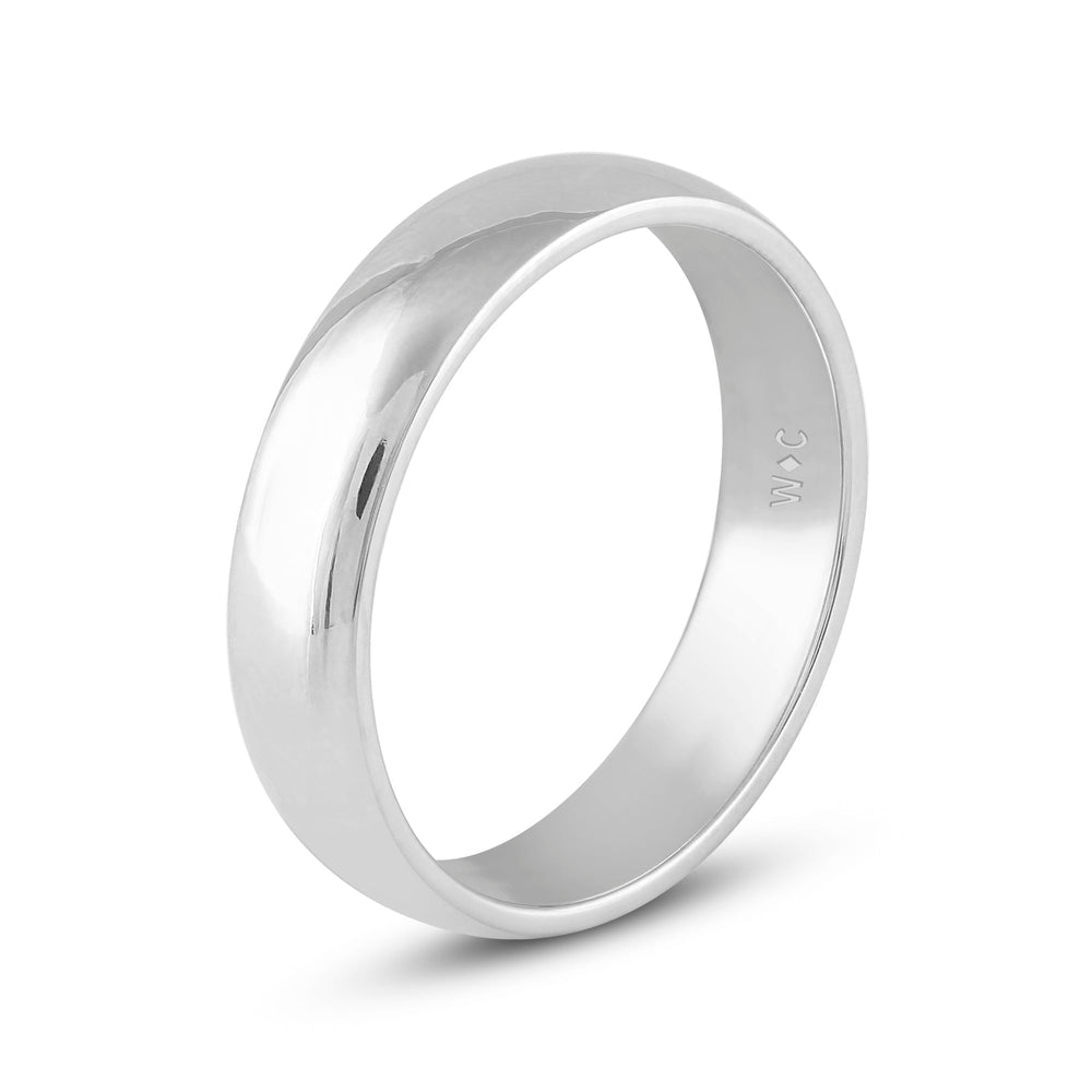 Men's Low Dome Comfort Fit Band with 18KT White Gold / 5 Cut Diamond in 14KT White Gold / 5 view 5

