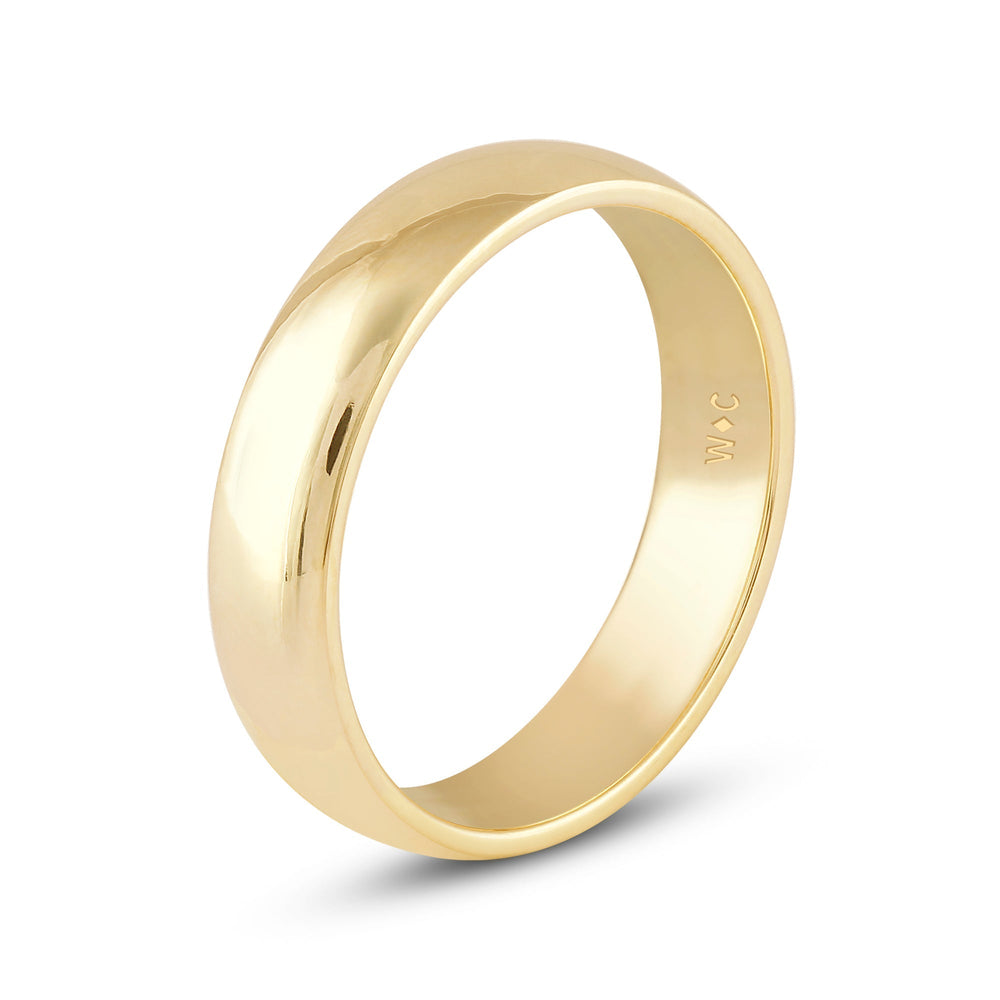Men's Low Dome Comfort Fit Band with 18KT Yellow Gold / 5 Cut Diamond in 14KT Yellow Gold / 5 view 5
