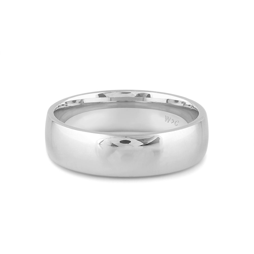 Men's Low Dome Comfort Fit Band with 18KT White Gold / 6 Cut Diamond in 14KT White Gold / 6 view 1
