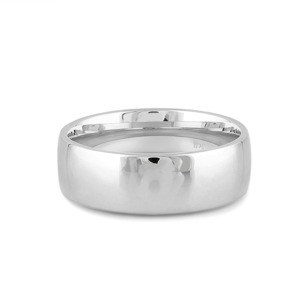 Men's Low Dome Comfort Fit Band with 18KT White Gold / 7 Cut Diamond in 14KT White Gold / 7 view 1
