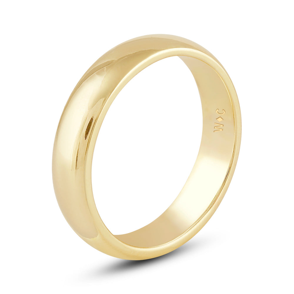 Men's High Dome Comfort Fit Band with 18KT Yellow Gold / 5 Cut Diamond in 14KT Yellow Gold / 5 view 4
