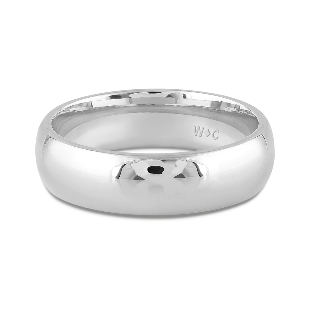 Men's High Dome Comfort Fit Band with 18KT White Gold / 6 Cut Diamond in 14KT White Gold / 6 view 1
