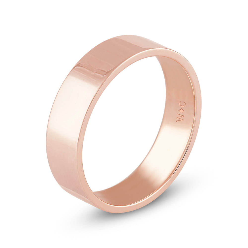 Men's Flat Comfort Fit Band with 18KT Rose Gold / 6 Cut Diamond in 14KT Rose Gold / 6 view 4
