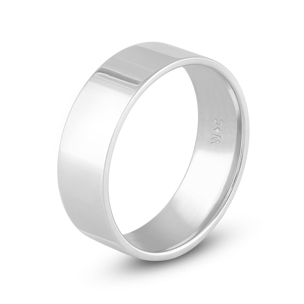 Men's Flat Comfort Fit Band with 18KT White Gold / 7 Cut Diamond in 14KT White Gold / 7 view 4
