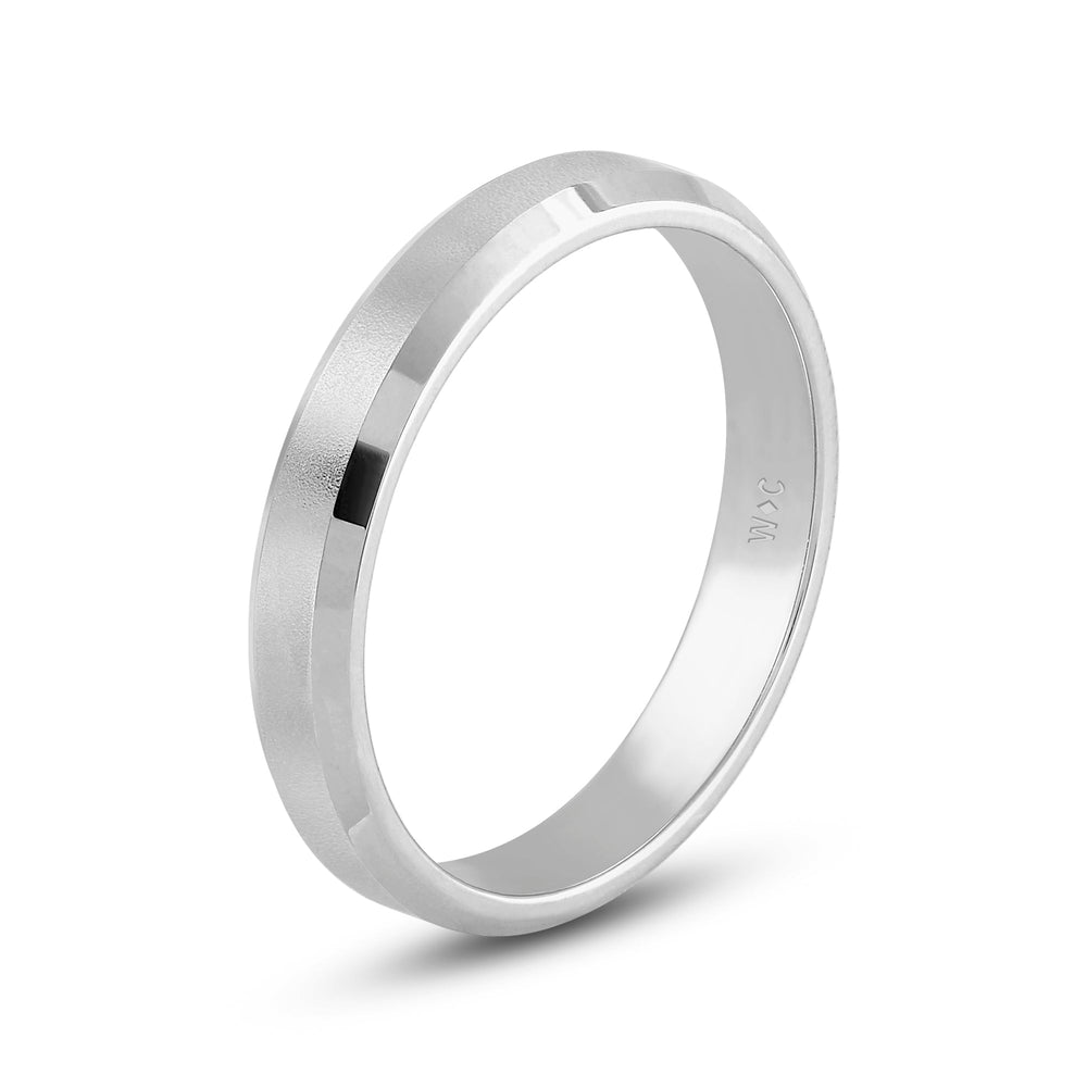 Men's Bevel Edge Comfort Fit Band with 18KT White Gold / 4 Cut Diamond in 14KT White Gold / 4 view 4
