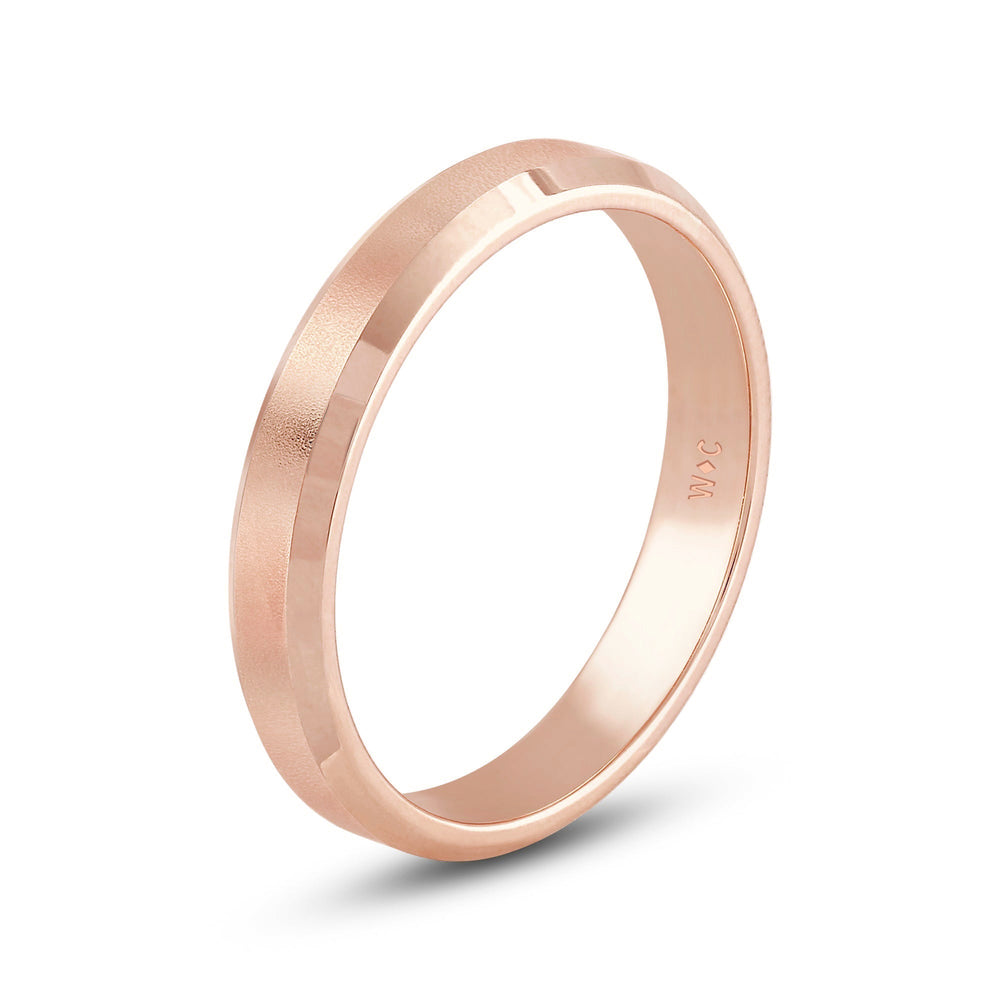 Men's Bevel Edge Comfort Fit Band with 18KT Rose Gold / 4 Cut Diamond in 14KT Rose Gold / 4 view 4
