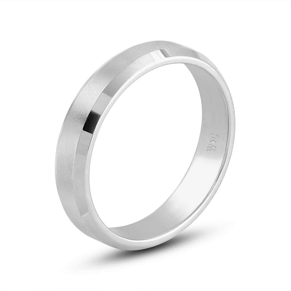 Men's Bevel Edge Comfort Fit Band with 18KT White Gold / 5 Cut Diamond in 14KT White Gold / 5 view 4
