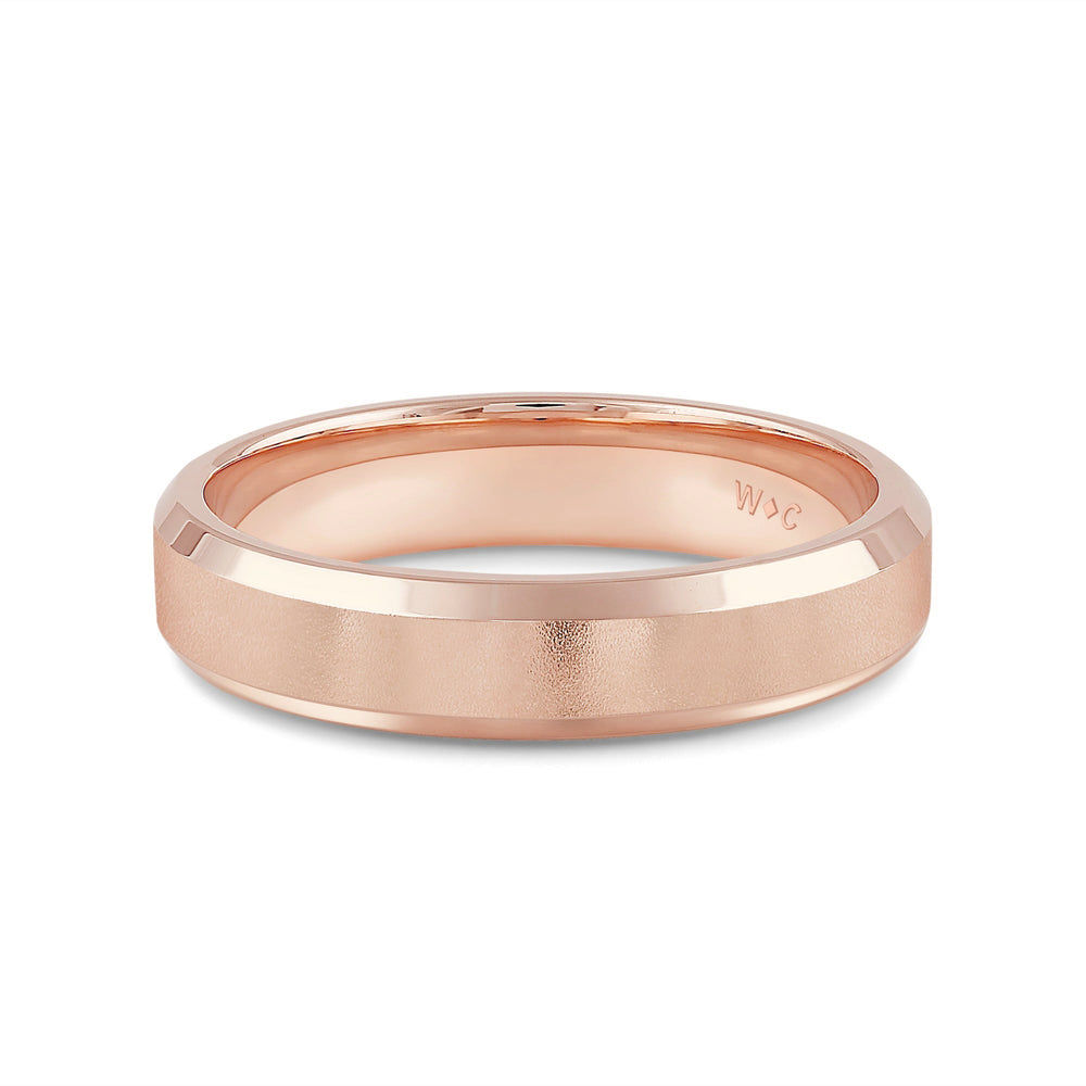 Men's Bevel Edge Comfort Fit Band with 18KT Rose Gold / 5 Cut Diamond in 14KT Rose Gold / 5 view 1
