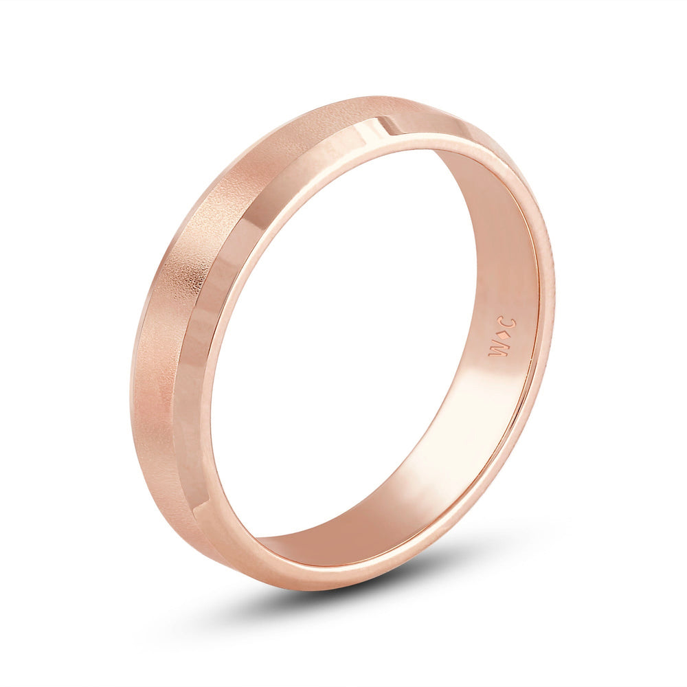 Men's Bevel Edge Comfort Fit Band with 18KT Rose Gold / 5 Cut Diamond in 14KT Rose Gold / 5 view 4
