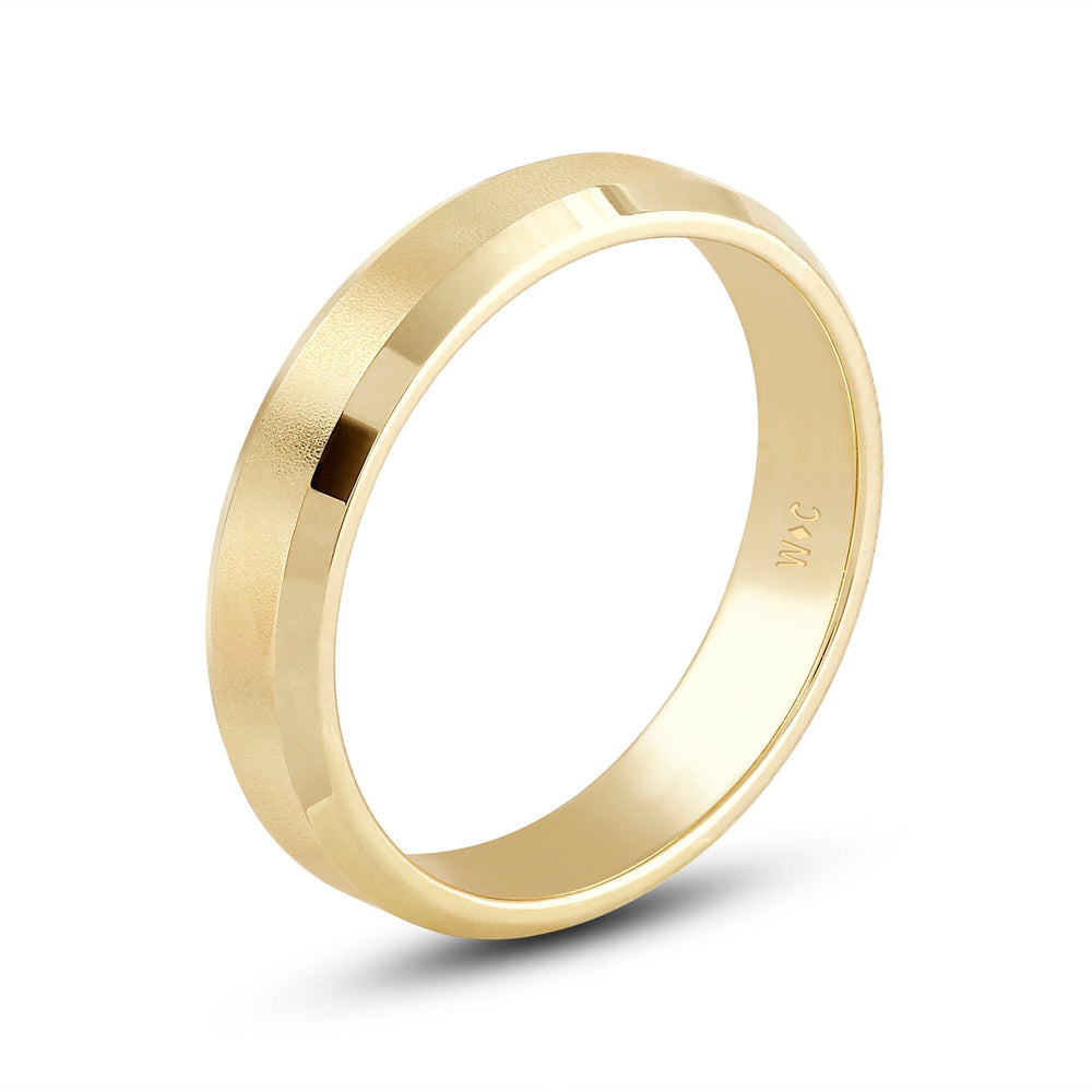Men's Bevel Edge Comfort Fit Band with 18KT Yellow Gold / 5 Cut Diamond in 14KT Yellow Gold / 5 view 4
