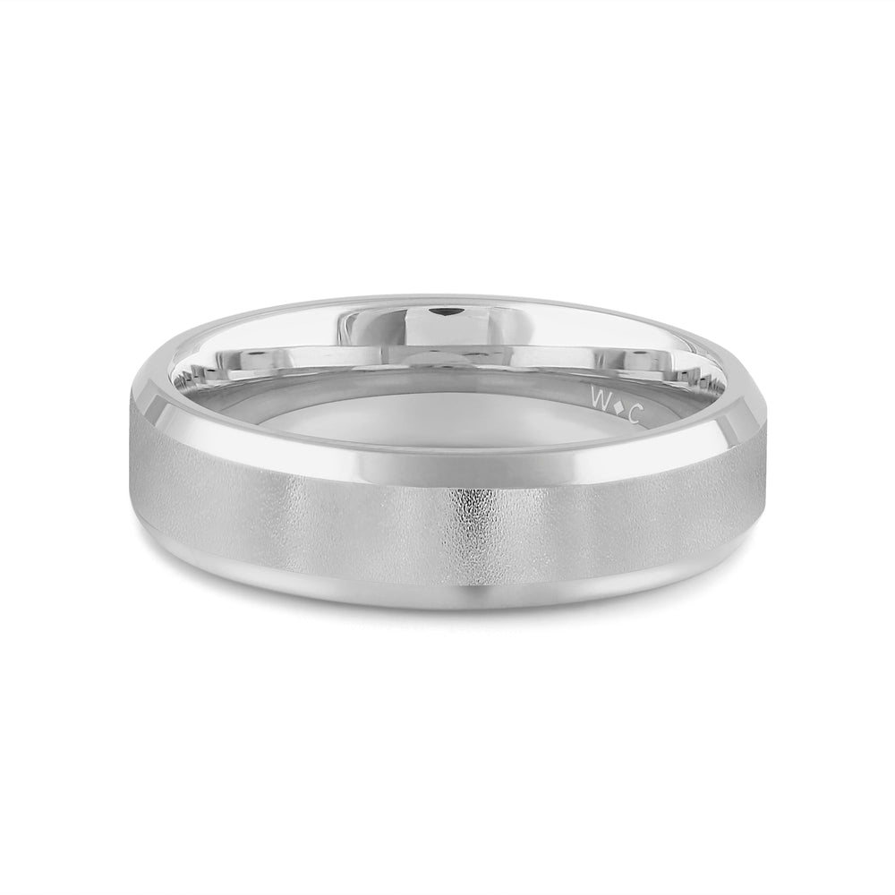Men's Bevel Edge Comfort Fit Band with 18KT White Gold / 6 Cut Diamond in 14KT White Gold / 6 view 1
